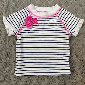 Janie and Jack Striped Kids Swim Top Rash Guard with Pink Accents ~ 4